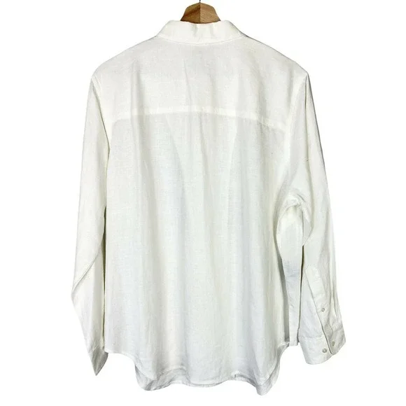 Lauren Ralph Lauren Plus Size 1X Floral Embroidered 100% Linen Button Blouse - Picture 3 of 5